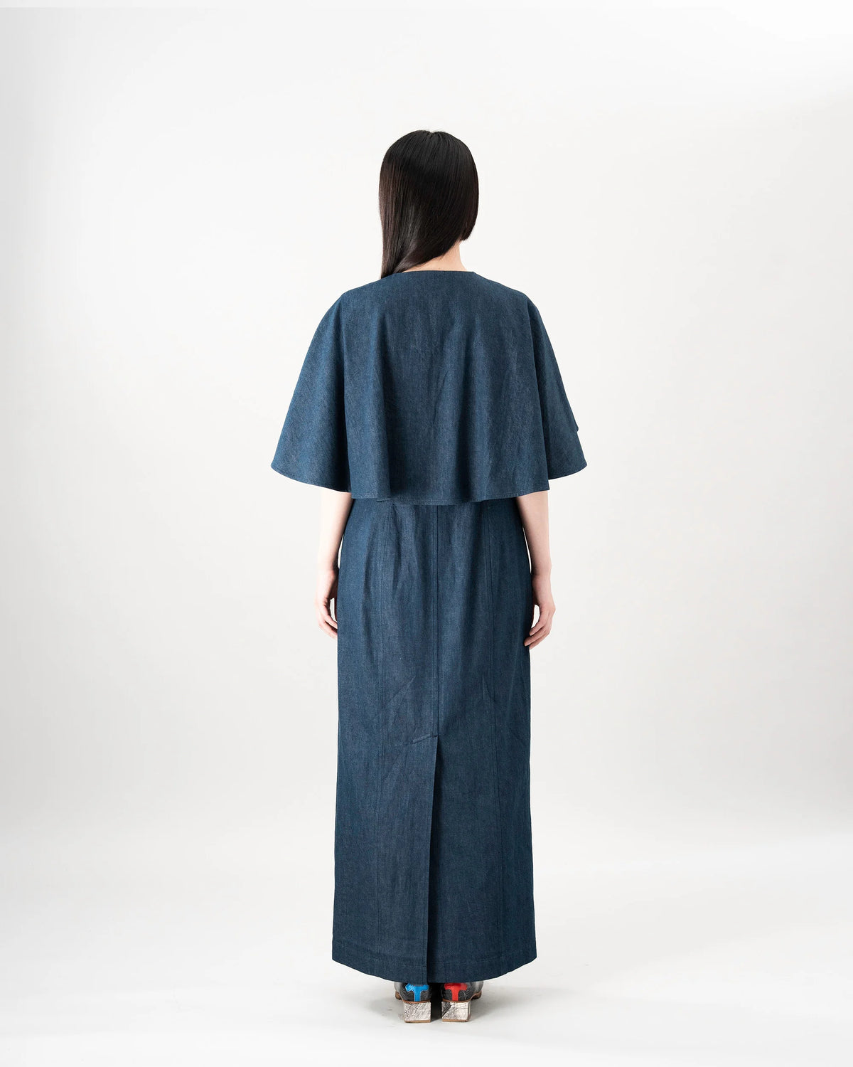 DENIM CAPE DRESS (BLUE)