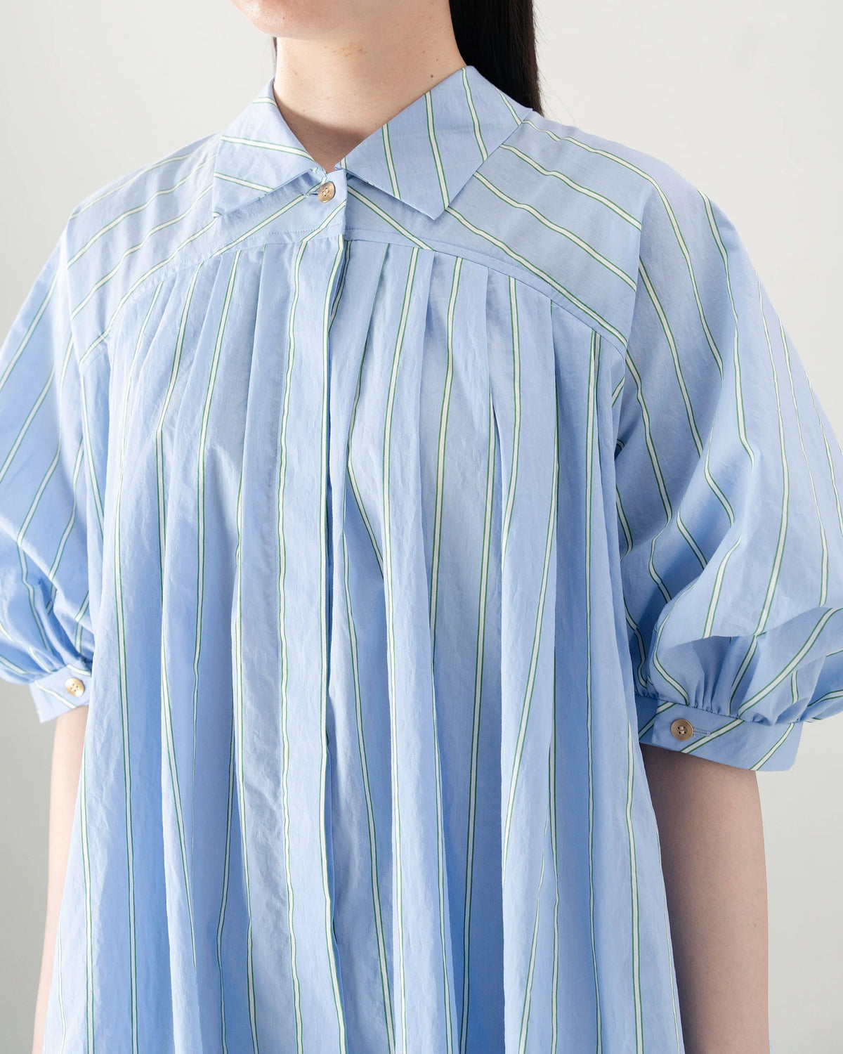 PUFF SHIRT DRESS (BLUE STRIPE)