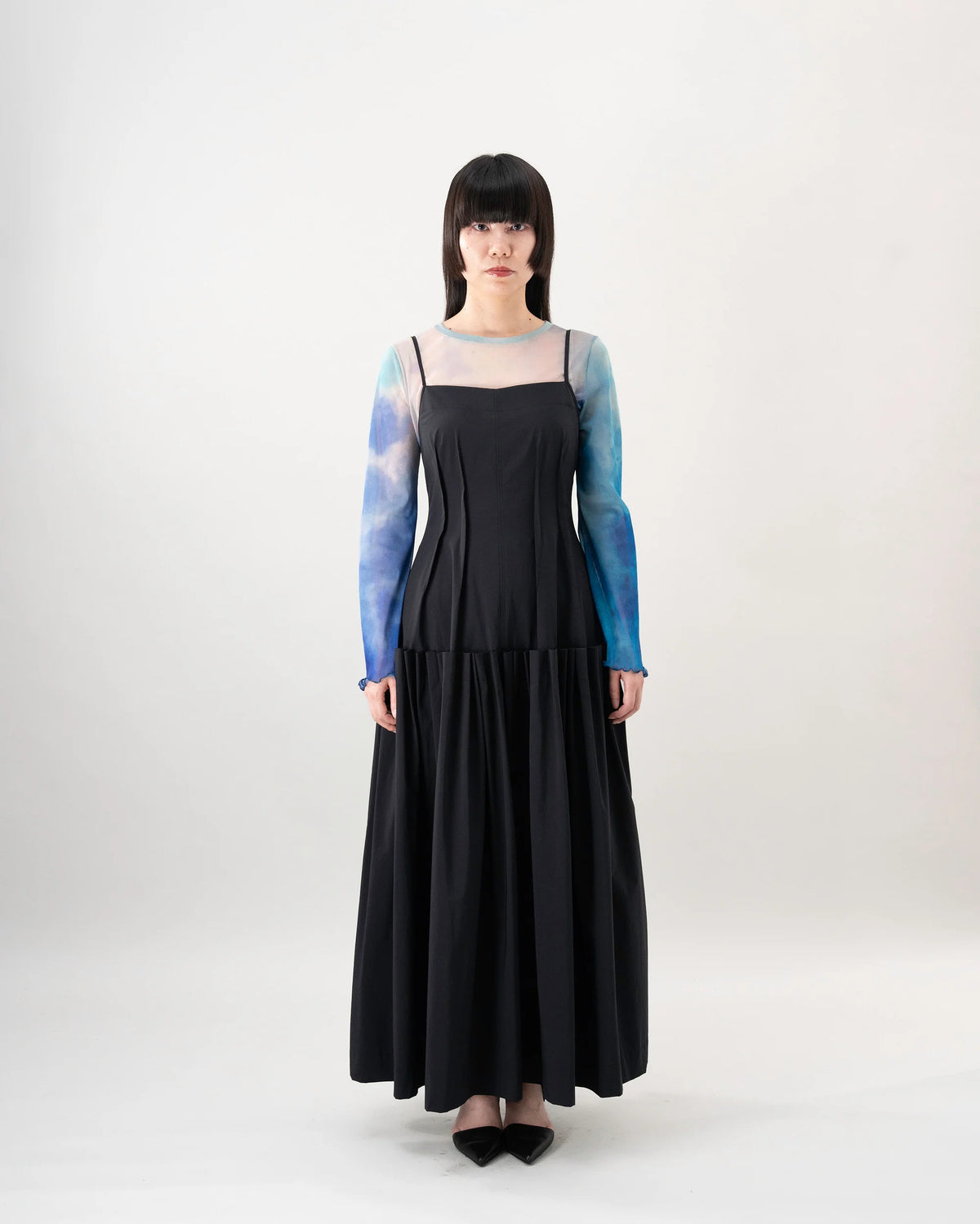 PLEAT CAMI DRESS (BLACK)