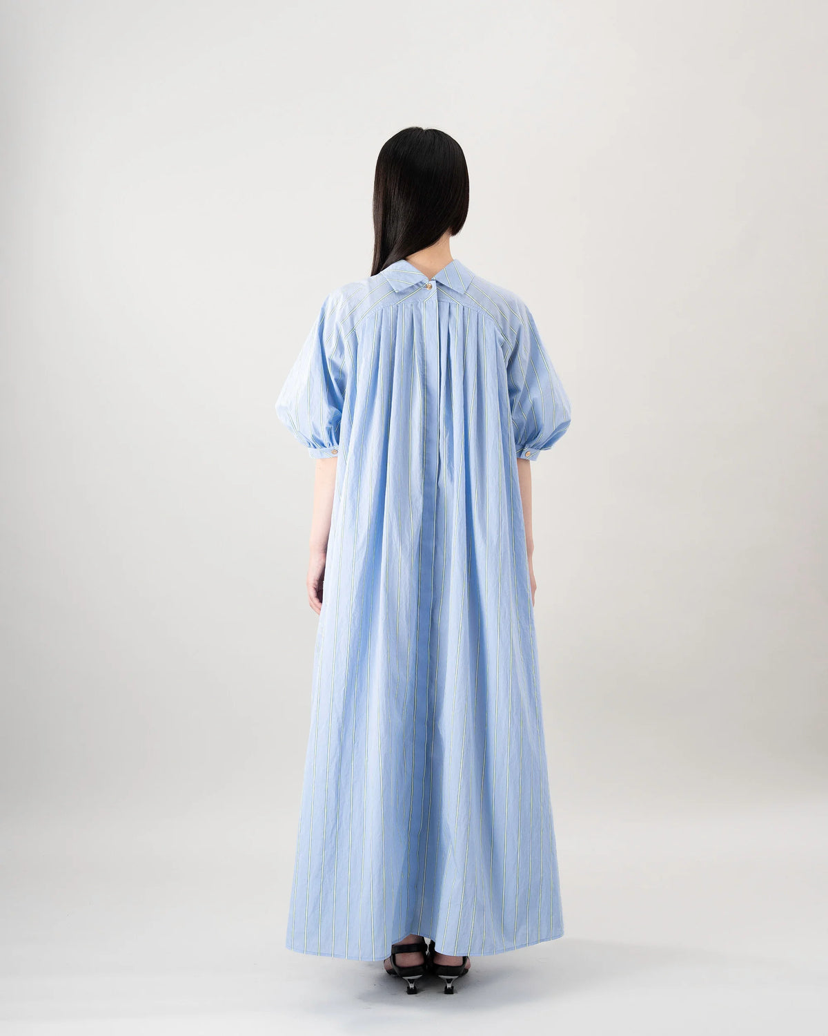 PUFF SHIRT DRESS (BLUE STRIPE)