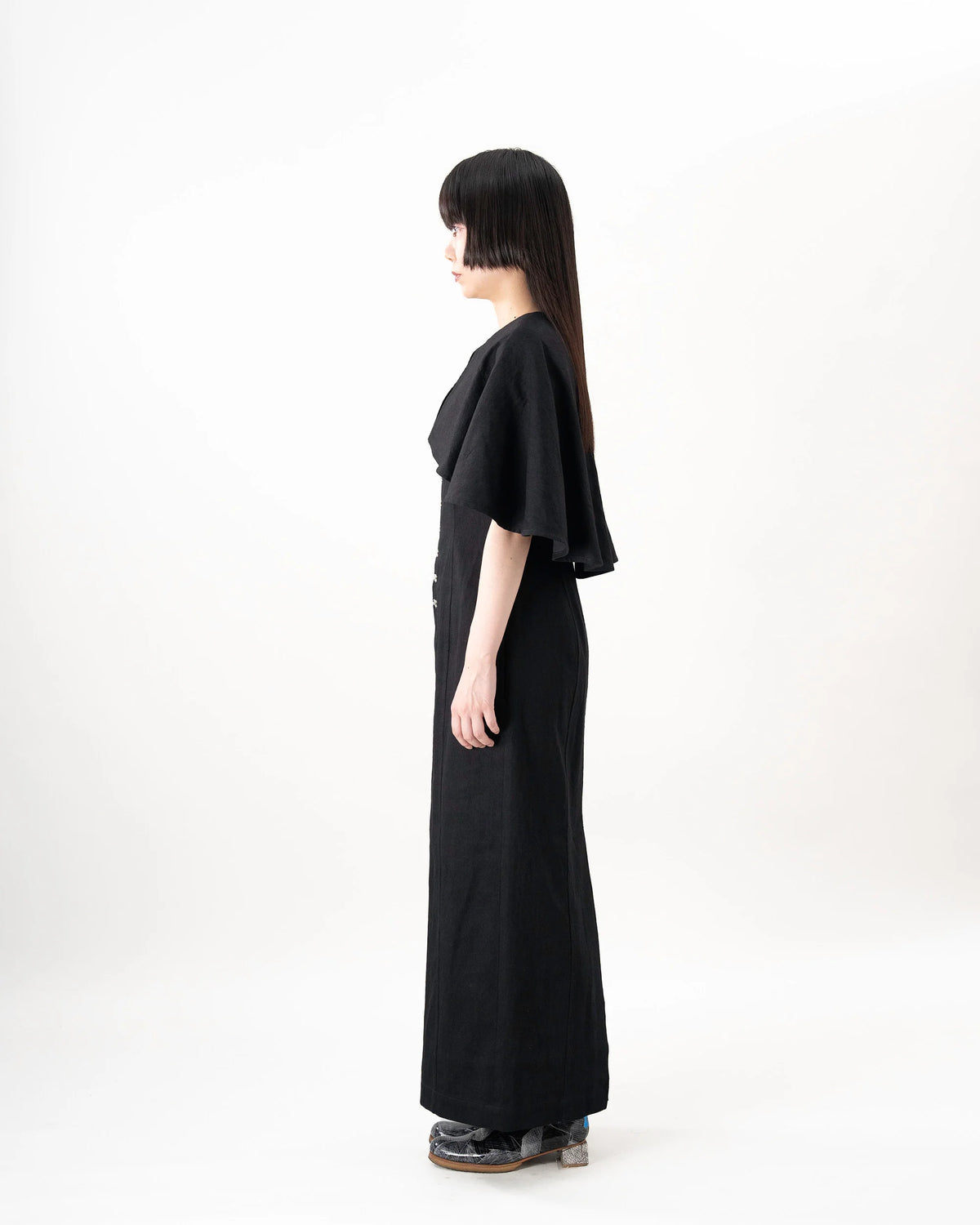 DENIM CAPE DRESS (BLACK)