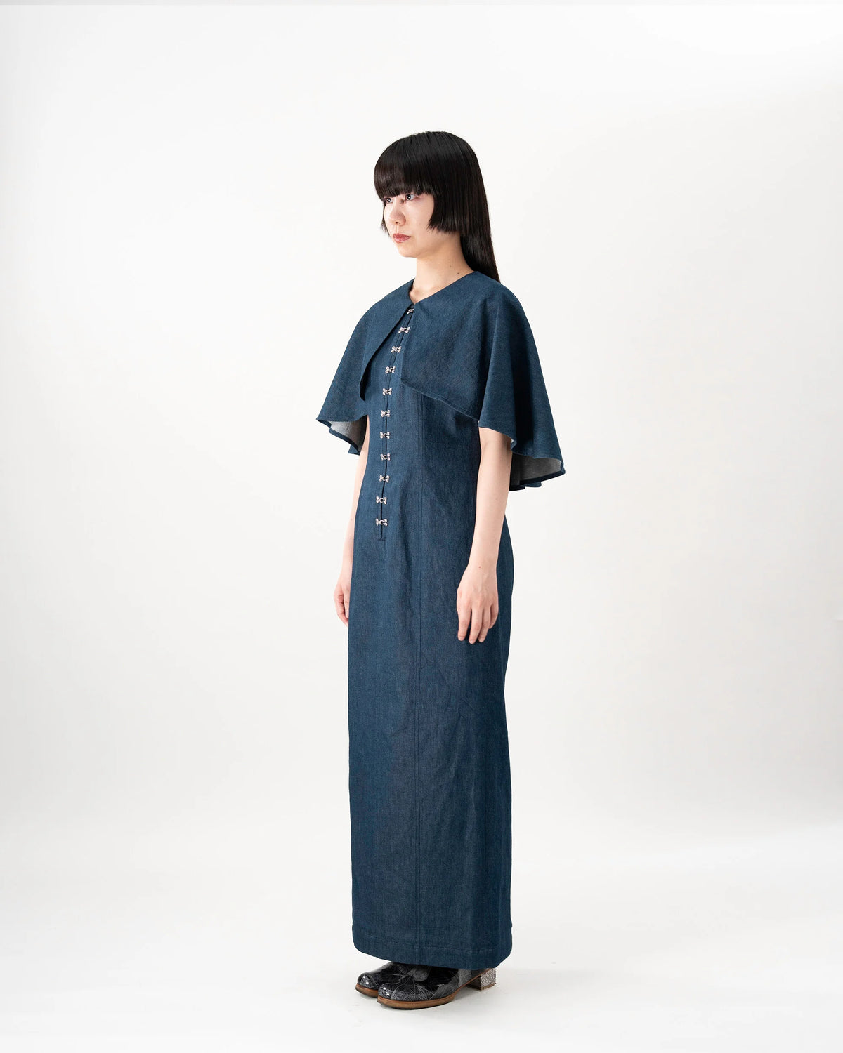 DENIM CAPE DRESS (BLUE)