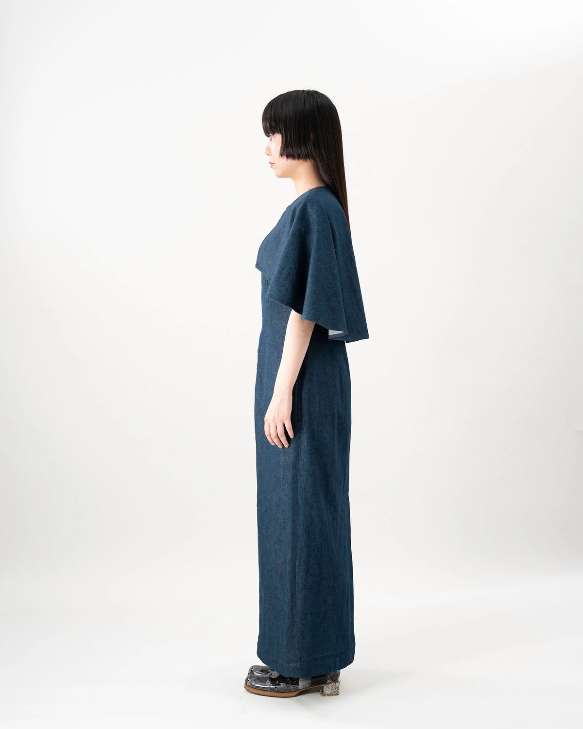 DENIM CAPE DRESS (BLUE)