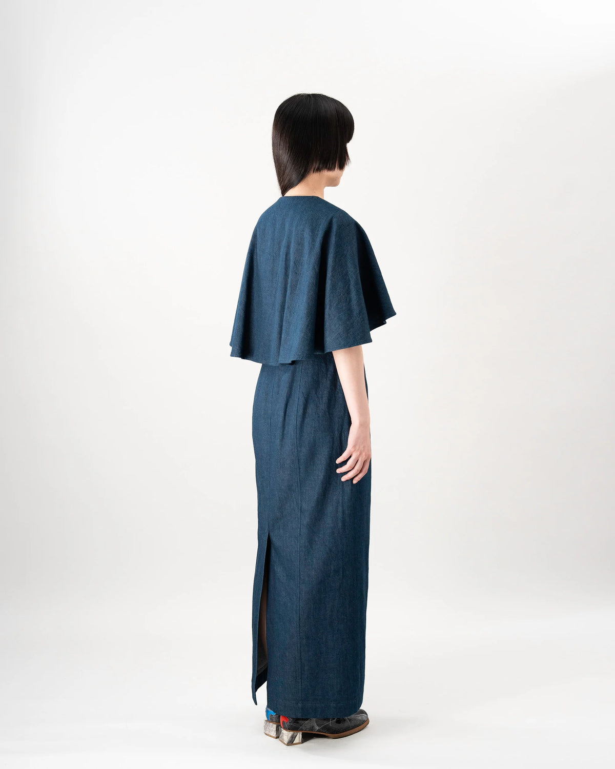 DENIM CAPE DRESS (BLUE)