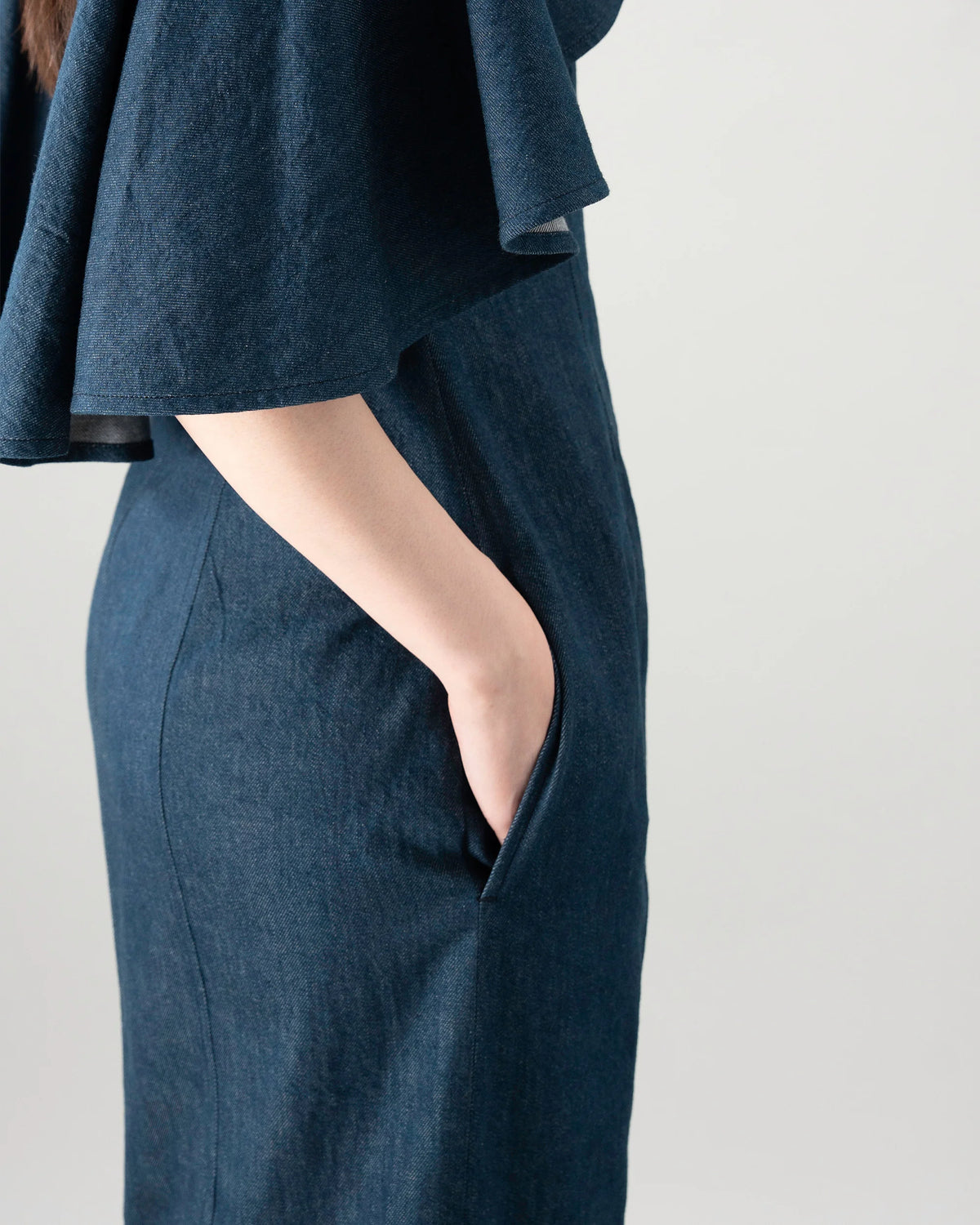 DENIM CAPE DRESS (BLUE)