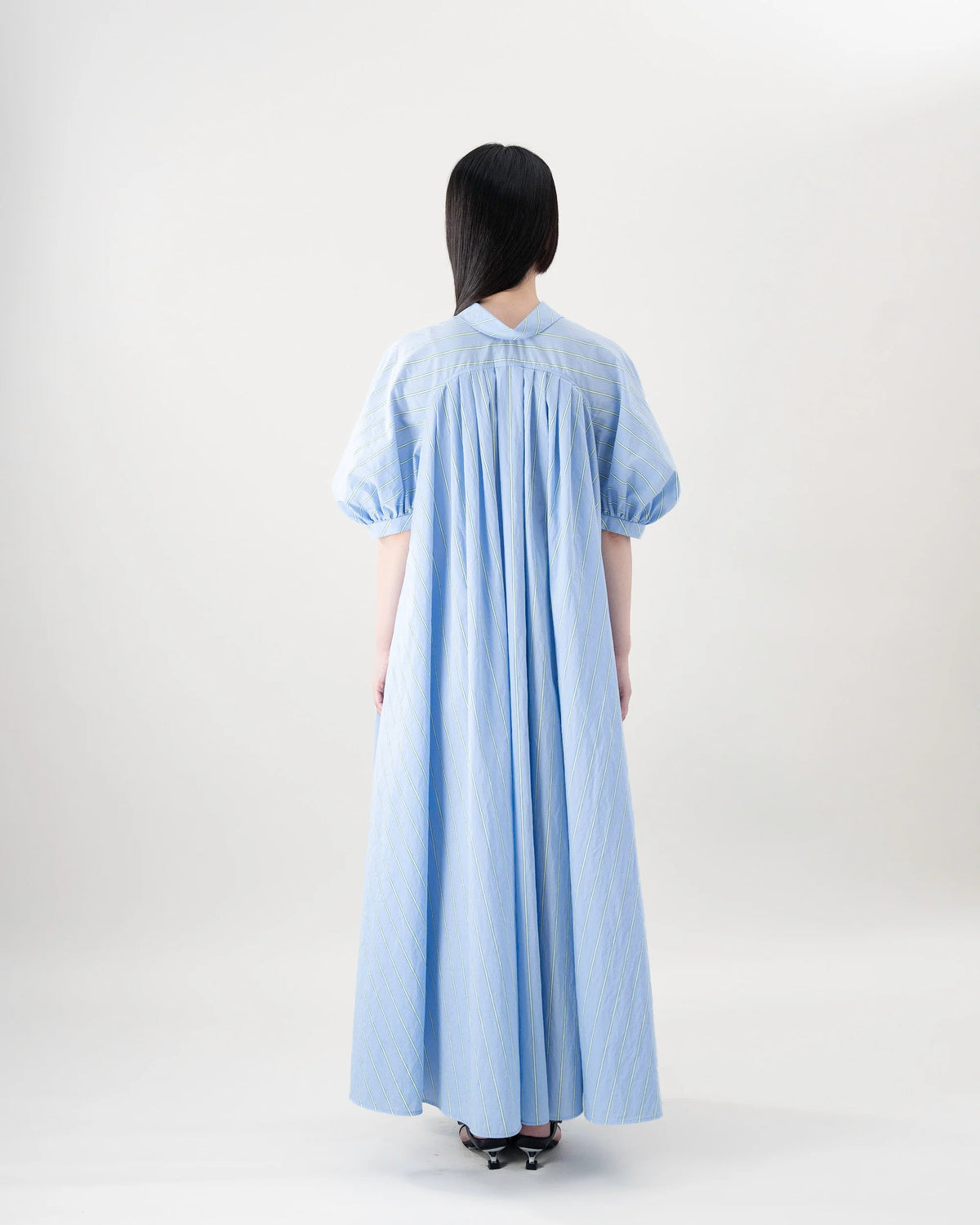 PUFF SHIRT DRESS (BLUE STRIPE)