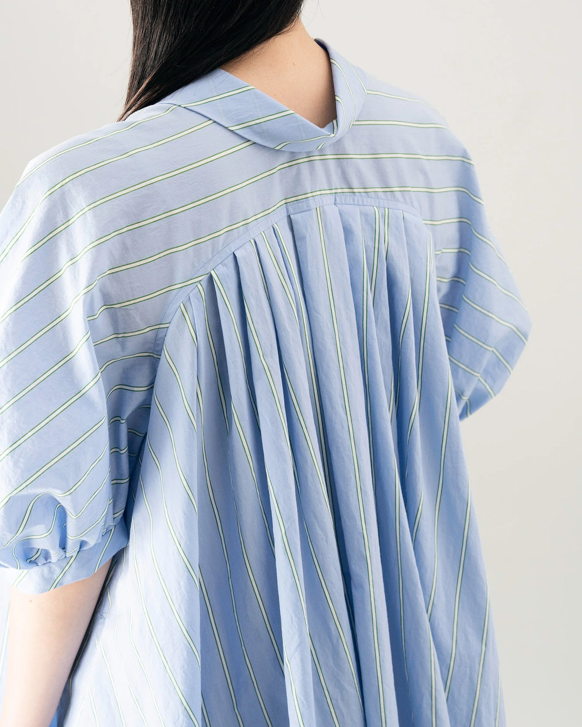 PUFF SHIRT DRESS (BLUE STRIPE)