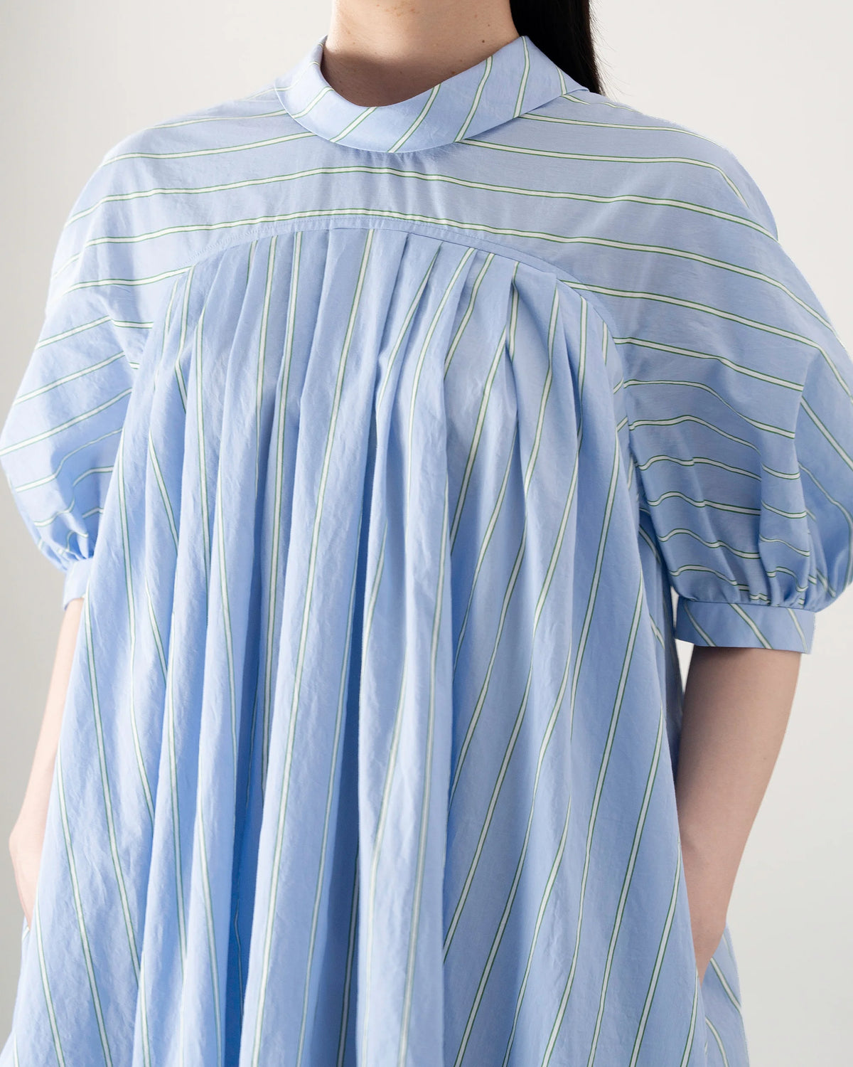 PUFF SHIRT DRESS (BLUE STRIPE)