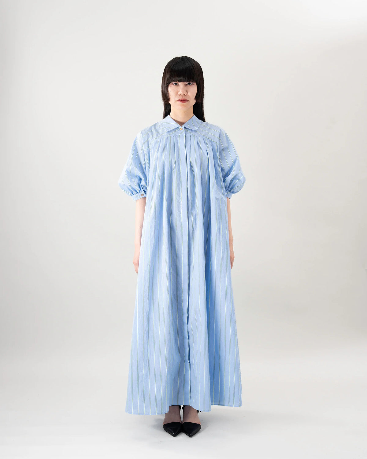 PUFF SHIRT DRESS (BLUE STRIPE)