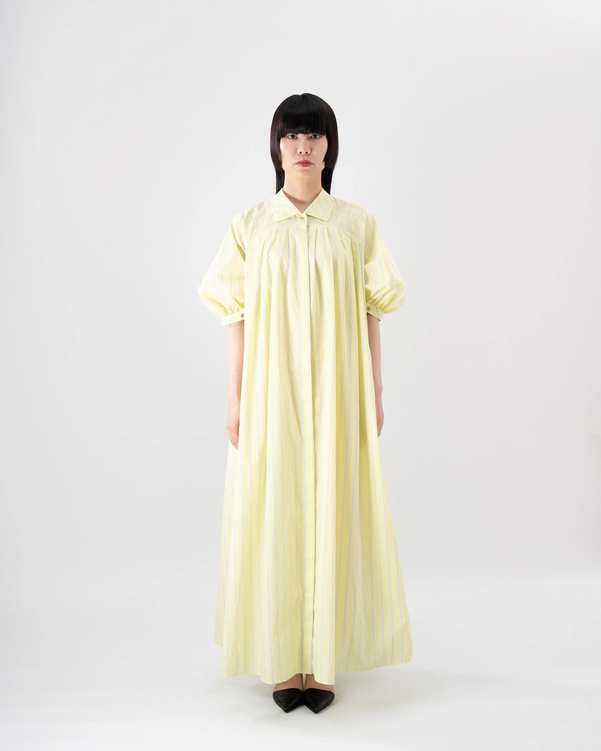 PUFF SHIRT DRESS (YELLOW STRIPE)