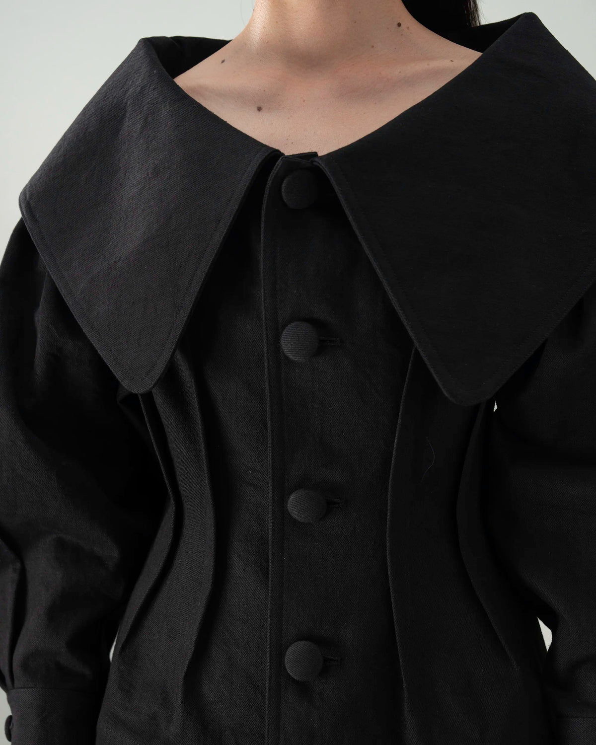 BLACK DENIM OFF SHOULDER JACKET