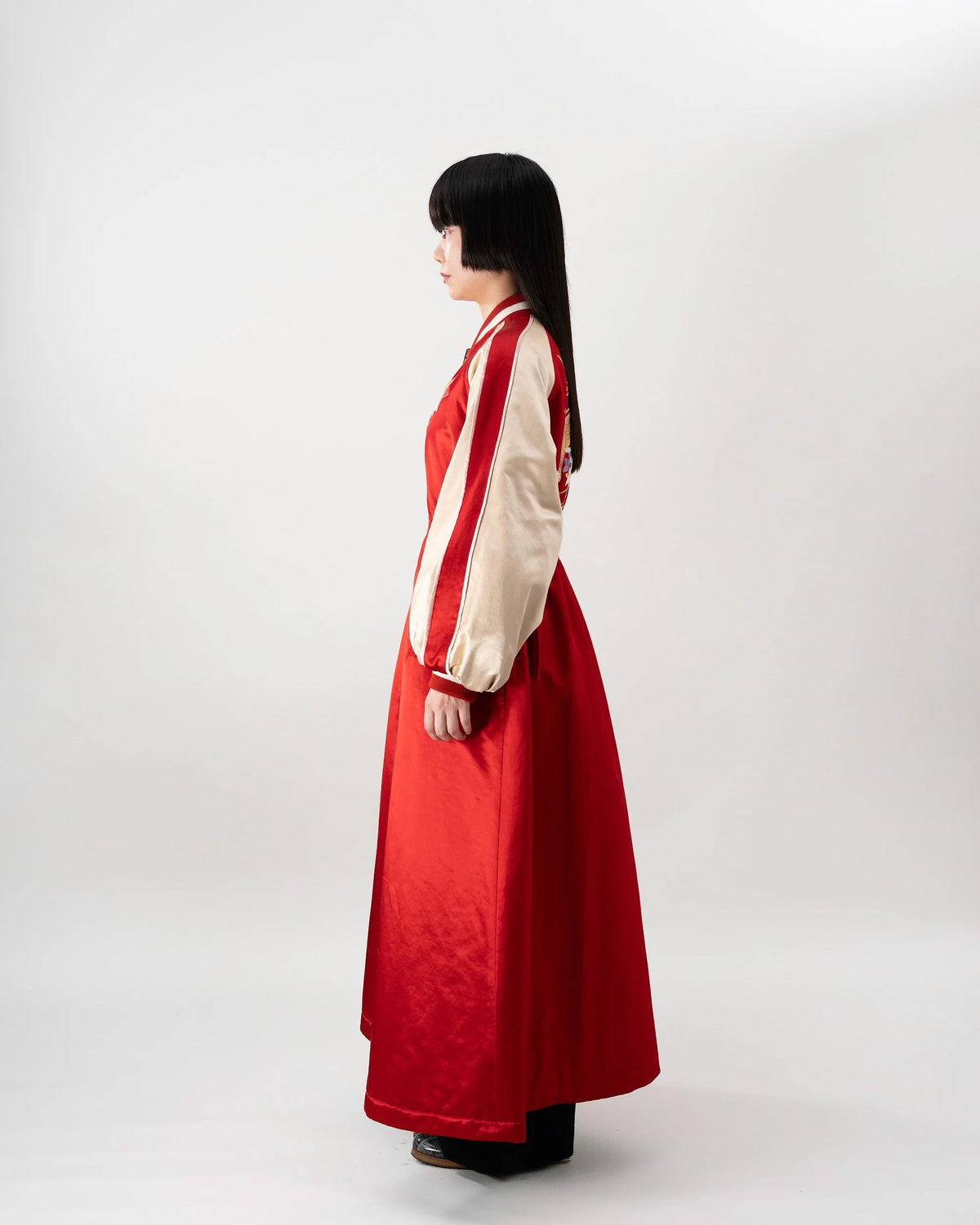SKAJAN DRESS (RED×BEIGE)