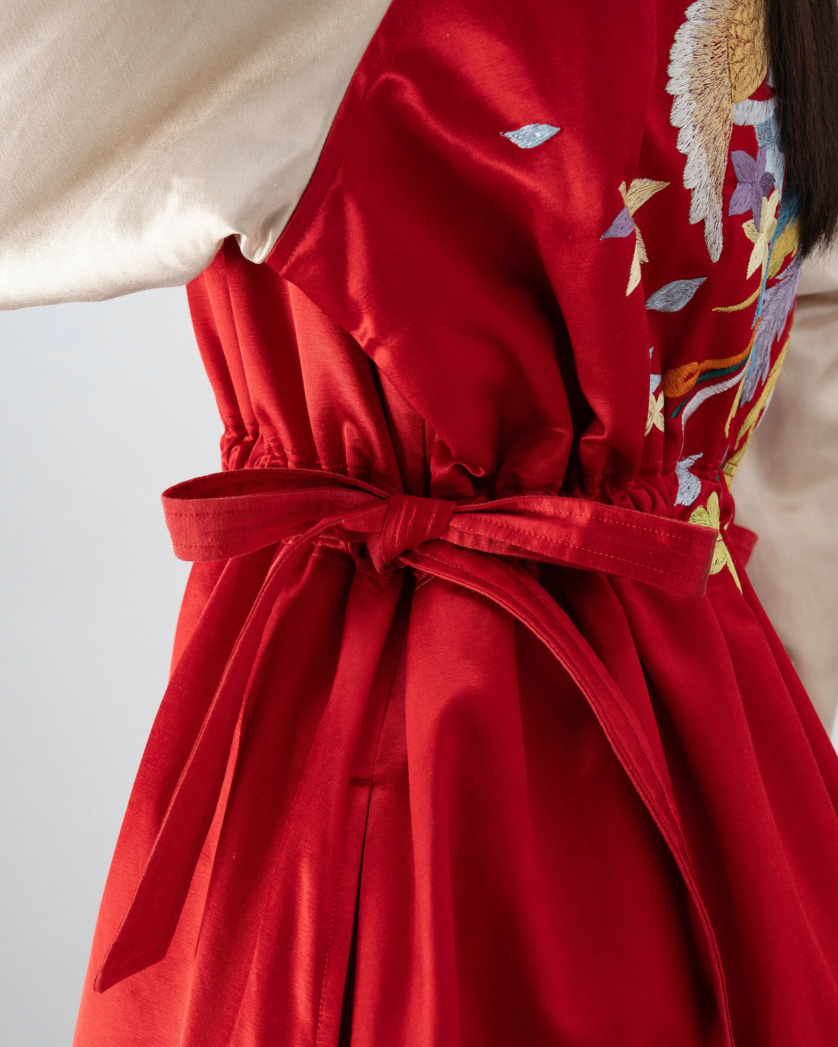 SKAJAN DRESS (RED×BEIGE)