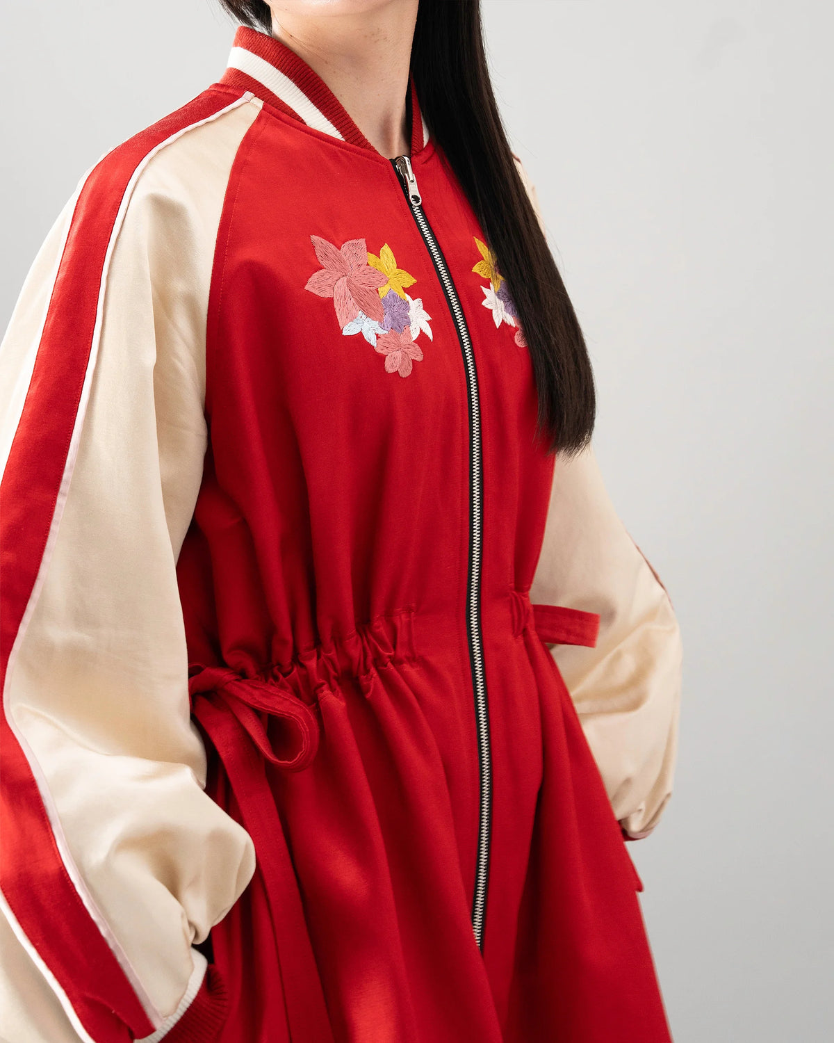 SKAJAN DRESS (RED×BEIGE)